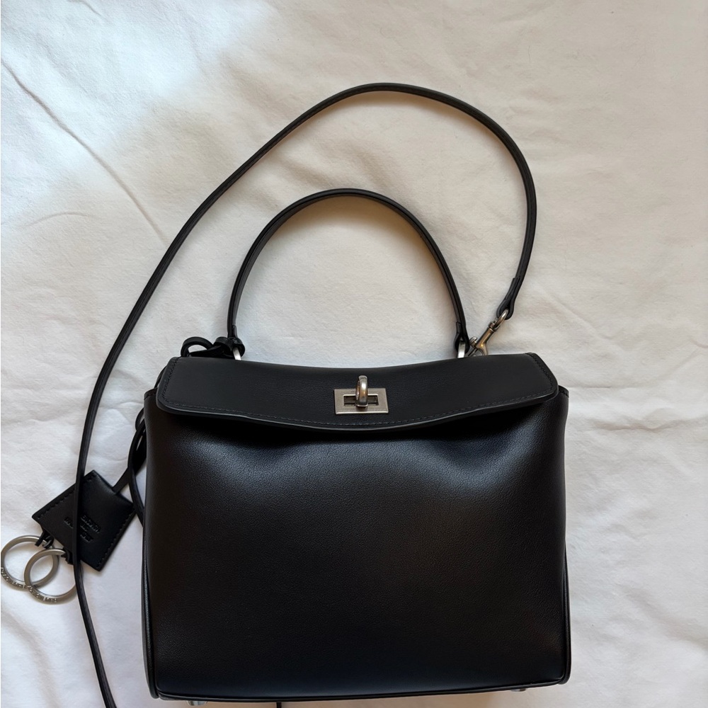 Classic Black Leather Top-Handle Bag
